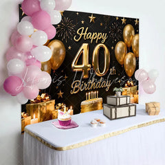 Lofaris Gold Balloons 40th Happy Birthday Backdrop Black Background Cake Gifts Stars Party Photography Decor