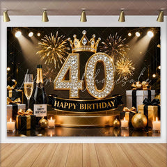 Lofaris Gold Crown 40th Happy Birthday Backdrop Champagne Gifts Diamond Number Black Gold Party Background