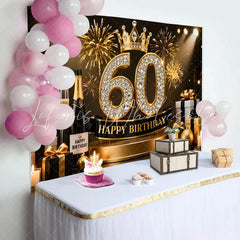 Lofaris Gold Crown 60th Happy Birthday Backdrop Champagne Gifts Diamond Number Black and Gold Party Photography Background Decor