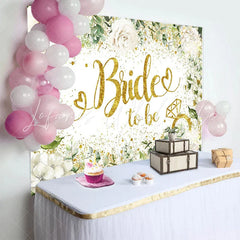 Lofaris Gold Glitter Bride to Be Backdrop White Floral and Eucalyptus Background for Wedding Bridal Shower