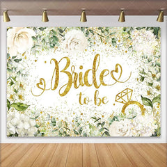 Lofaris Gold Glitter Bride to Be Backdrop White Floral and Eucalyptus Background for Wedding Bridal Shower