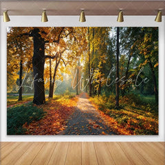Lofaris Golden Autumn Forest Path Photography Backdrop with Sunlight Natural Scenery Background for Studio Photoshoot