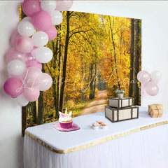 Lofaris Golden Autumn Forest Photography Backdrop with Sunlight Path Vibrant Natural Scenery Background for Studio Photoshoot