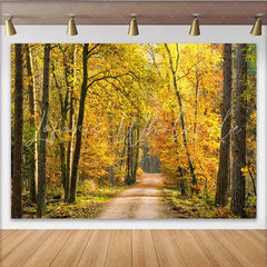 Lofaris Golden Autumn Forest Photography Backdrop with Sunlight Path Vibrant Natural Scenery Background for Studio Photoshoot
