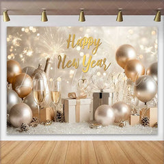 Lofaris Golden Balloon Champagne Happy New Year Backdrop Gift Box Winter Party Celebration Photography Background