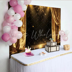Lofaris Golden Glitter Photography Backdrop with Velvet Curtains Luxurious Studio Background for Elegant Events and Portraits