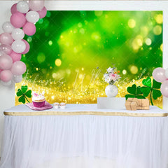 Lofaris Golden Glitter Wave and Green Shamrock St Patricks Day Backdrop Lucky Clover Grass Background