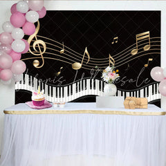Lofaris Golden Musical Notes Piano Photography Backdrop Elegant Black Background for Studio Photoshoot and Party Decor