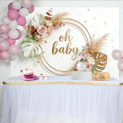 Lofaris Golden Oh Baby Boho Floral Baby Shower Backdrop with Roses and Pampas Grass Elegant Photography Background for Party Decor