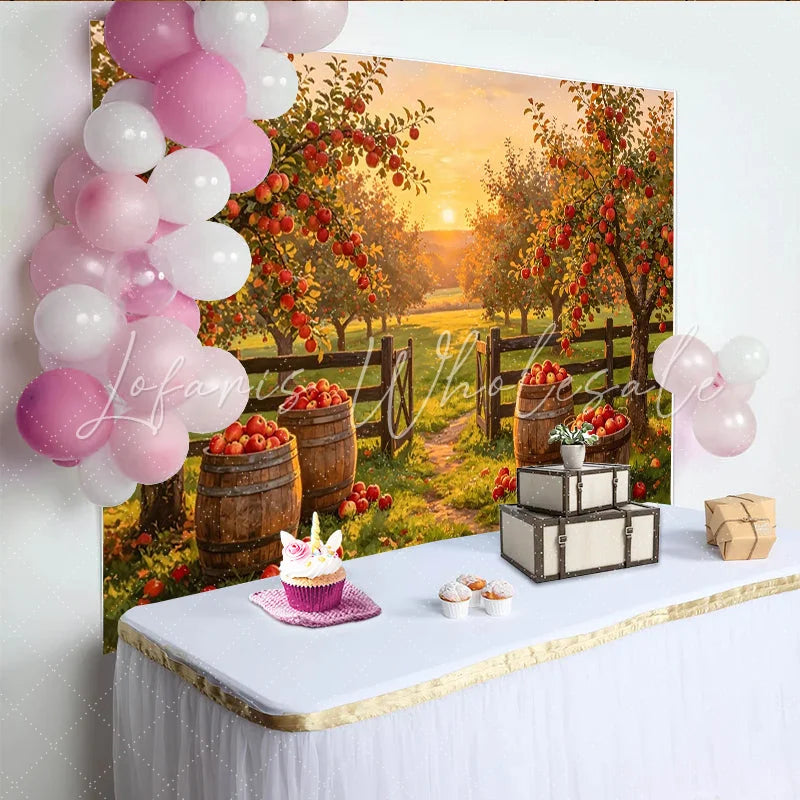 Lofaris Golden Sunset Autumn Apple Orchard Photography Backdrop Rustic Farm Harvest Season Background for Studio Photoshoot