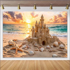 Lofaris Golden Sunset Sandcastle Beach Photography Backdrop Ocean Waves Background for Studio Portrait and Photoshoot