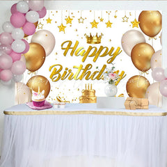 Lofaris Goldener Happy Birthday Hintergrund Luftballons und Torte für Geburtstage elegante Fotokulisse