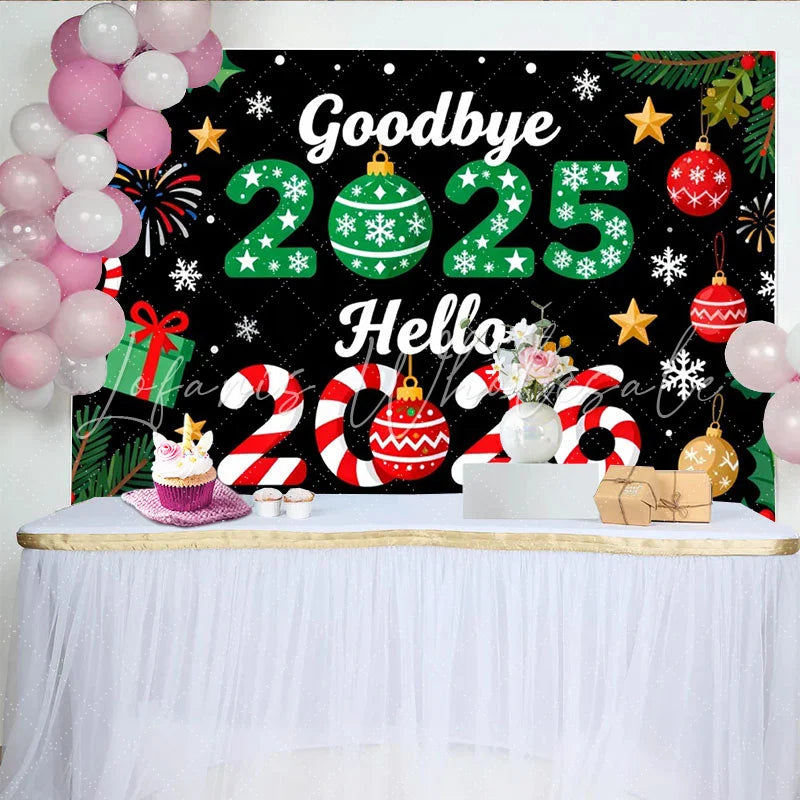 Lofaris Goodbye 2025 Hello 2026 New Year and Christmas Party Backdrop Festive Winter Holiday Decor