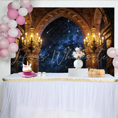 Lofaris Gothic Arch Starry Night Photography Backdrop with Chandeliers Celestial Castle Background for Professional Studio Portraits