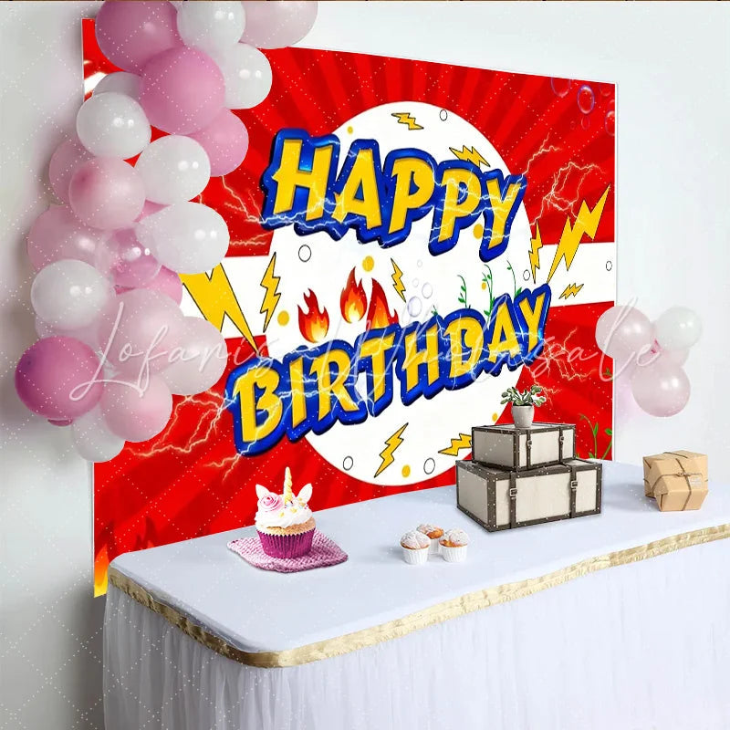 Lofaris Gotta Catch ’Em All Birthday Backdrop Pok¨¦mon Inspired Comic Art with Lightning Anime Video Game Party Decor