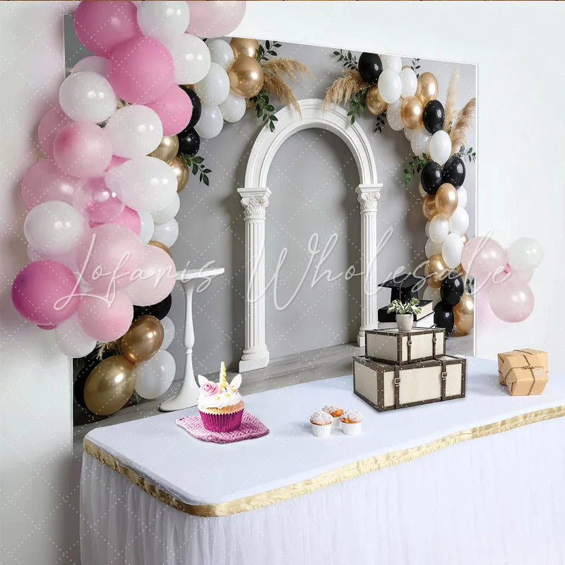 Lofaris Graduation Party Backdrop with Elegant Arch and Gold Balloons Professional Studio Background for Memorable Photoshoot
