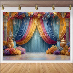 Lofaris Grand Floral Stage Backdrop Ornate Pillars and Lanterns Royal Wedding Party Banner