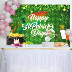 Lofaris Green and Gold St. Patrick’s Day Party Backdrop with Shamrocks Leprechaun Hat and Rainbow for Festive Celebrations