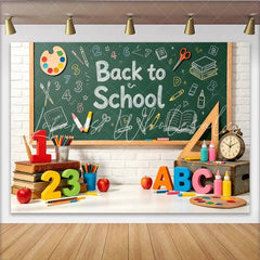 Lofaris Green Chalkboard Back to School Backdrop with Books and Apples Classroom Photography Background for Students