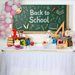 Lofaris Green Chalkboard Back to School Backdrop with Books and Apples Classroom Photography Background for Students