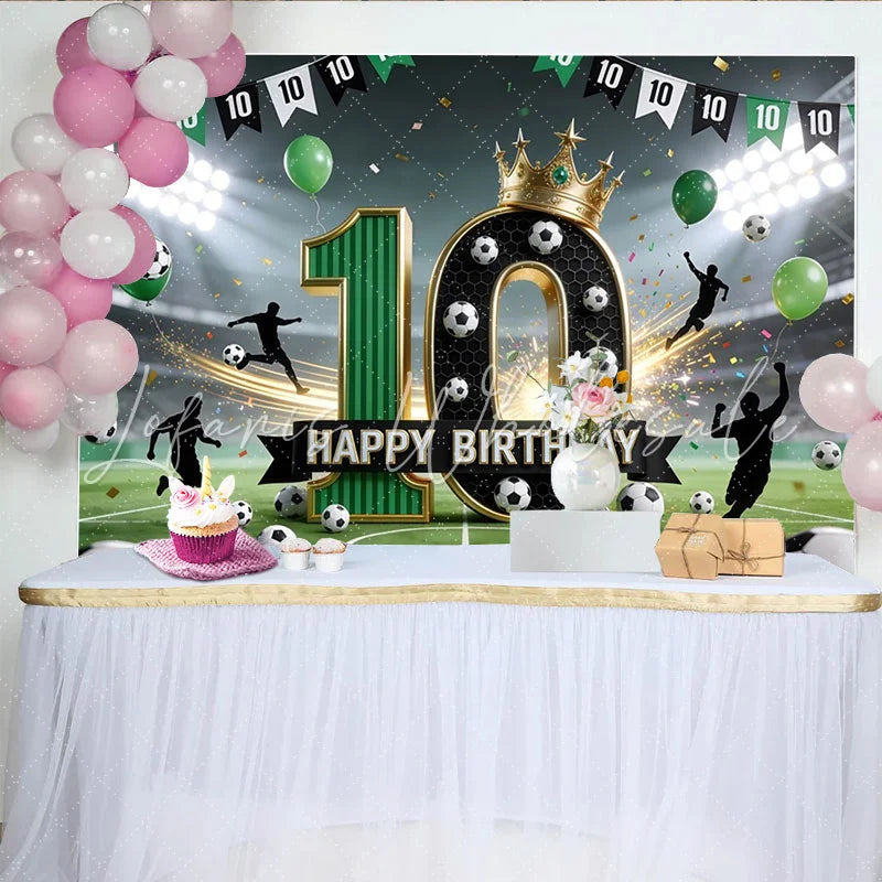 Lofaris Green Football 10th Birthday Backdrop with Stadium Lights Sports Theme Photo Background for Party Decoration