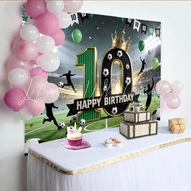 Lofaris Green Football 10th Birthday Backdrop with Stadium Lights Sports Theme Photo Background for Party Decoration