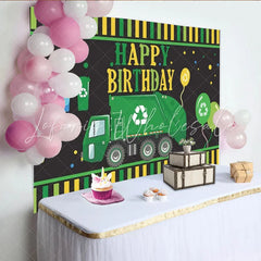 Lofaris Green Garbage Truck Birthday Backdrop Waste Management Recycling Theme Party Decoration Boy Happy Birthday Banner Prop
