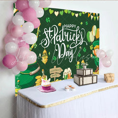 Lofaris Green Gold St. Patrick’s Day Leprechaun Pot of Gold Party Backdrop Shamrocks Festive Celebration Decor