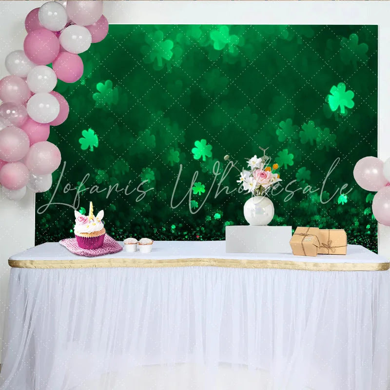 Lofaris Green Shamrock Bokeh St Patricks Day Backdrop Lucky Clover Glitter Photography Background