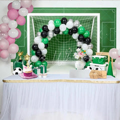 Lofaris Green Soccer Field Birthday Backdrop with Goal Balloons and Trophies Sports Theme Party Background for Photo Booth Decor