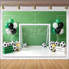 Lofaris Green Soccer Field Birthday Backdrop with Goal Soccer Balls and Trophies Sports Theme Party Decoration for Photoshoot