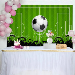 Lofaris Green Soccer Field Photography Backdrop with Large Ball and Cheering Crowd Dynamic Sports Game Day Background for Party Decoration