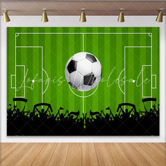 Lofaris Green Soccer Field Photography Backdrop with Large Ball and Cheering Crowd Dynamic Sports Game Day Background for Party Decoration