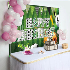 Lofaris Green Soccer Field Sports Birthday Backdrop with Player Silhouettes Happy Birthday Party Decor and Trophy for Photoshoot