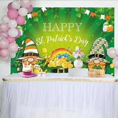 Lofaris Green St. Patrick’s Day Gnomes Shamrocks Party Backdrop with Pot of Gold and Rainbow Festive Irish Celebration Decor