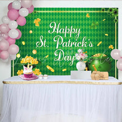 Lofaris Green St. Patrick’s Day Party Backdrop with Shamrocks and Gold Coins Lucky Leprechaun Hat and Pot of Gold Decor