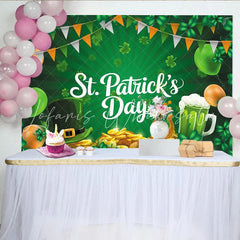 Lofaris Green St. Patrick’s Day Party Backdrop with Shamrocks Leprechaun Hat and Gold Coins Festive Celebration Decor