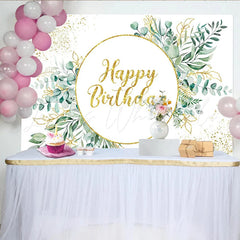 Lofaris Greenery Eucalyptus Birthday Backdrop Gold Circular Frame and Glitter Leaf Party Decoration