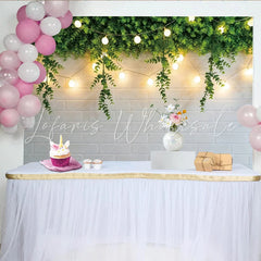 Lofaris Greenery String Light Photography Backdrop with White Brick Wall Rustic Studio Background for Photoshoot and Event Decor