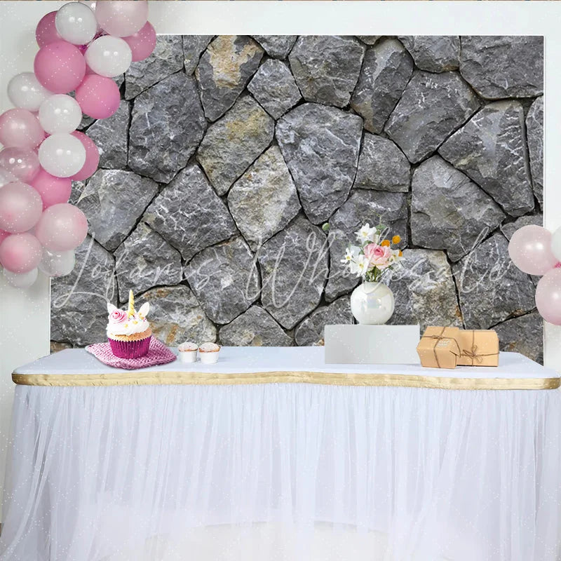 Lofaris Grey Irregular Stone Wall Photography Backdrop Rustic Textured Background for Studio Portrait