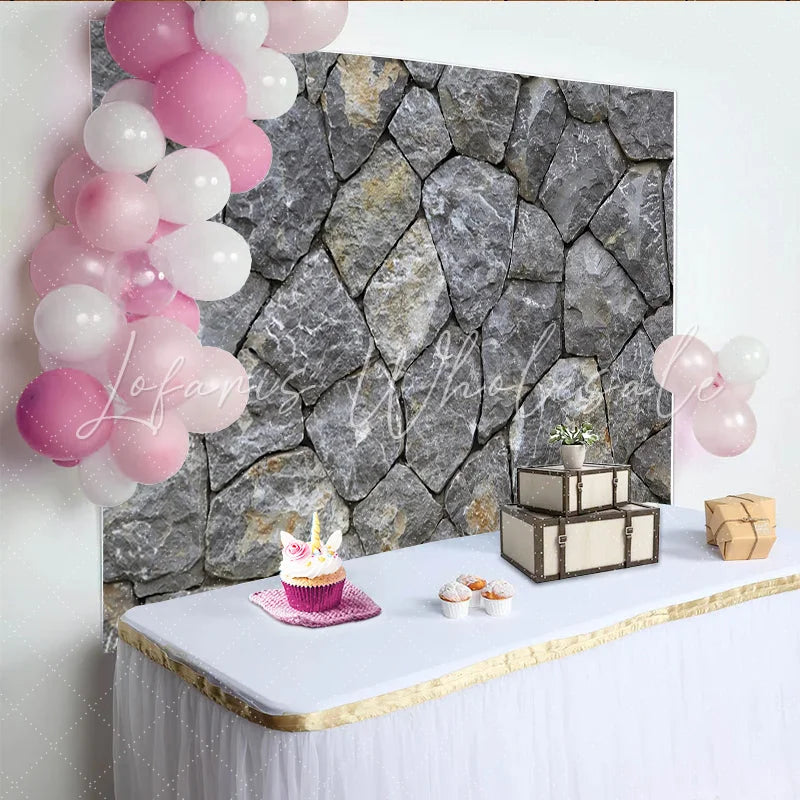 Lofaris Grey Irregular Stone Wall Photography Backdrop Rustic Textured Background for Studio Portrait