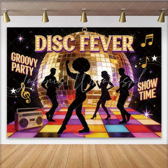Lofaris Groovy Disco Party Backdrop with Golden Ball and Dancing Silhouettes Colorful Dance Floor Background for Event Photography