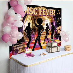 Lofaris Groovy Disco Party Backdrop with Golden Ball and Dancing Silhouettes Colorful Dance Floor Background for Event Photography