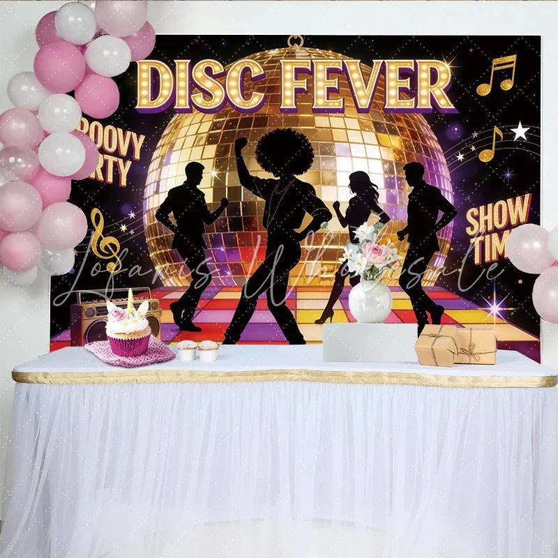Lofaris Groovy Disco Party Backdrop with Golden Ball and Dancing Silhouettes Colorful Dance Floor Background for Event Photography