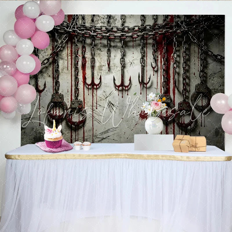 Lofaris Grungy Chains Photography Backdrop with Hooks and Shackles Dark Themed Background for Halloween and Studio Photography.
