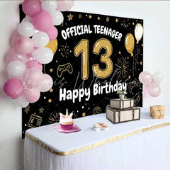 Lofaris Hand Drawn Gold 13th Birthday Backdrop Official Teenager 13 Gaming Theme Party Decoration