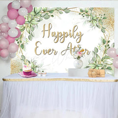 Lofaris Happily Ever After Wedding Backdrop Elegant Greenery and Gold Glitter Photo Booth Background for Event