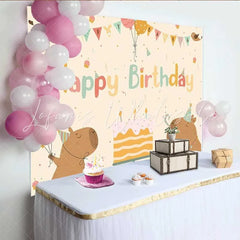 Lofaris Happy Birthday Capybara Backdrop Cute Animal and Cake Party Background for Kids Birthday
