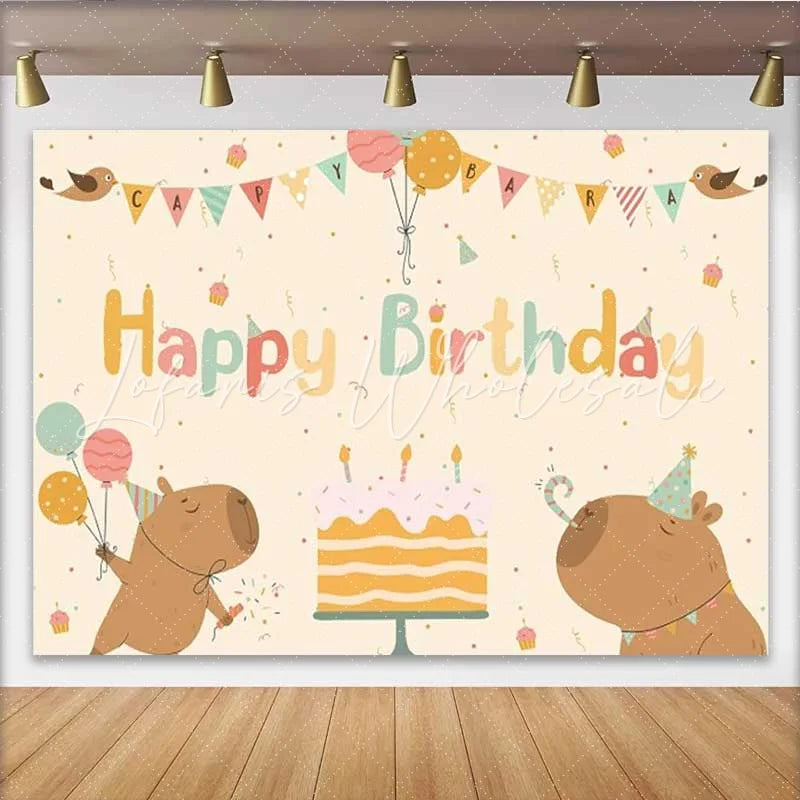 Lofaris Happy Birthday Capybara Backdrop Cute Animal and Cake Party Background for Kids Birthday
