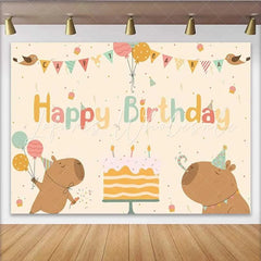 Lofaris Happy Birthday Capybara Backdrop Cute Animal and Cake Party Background for Kids Birthday
